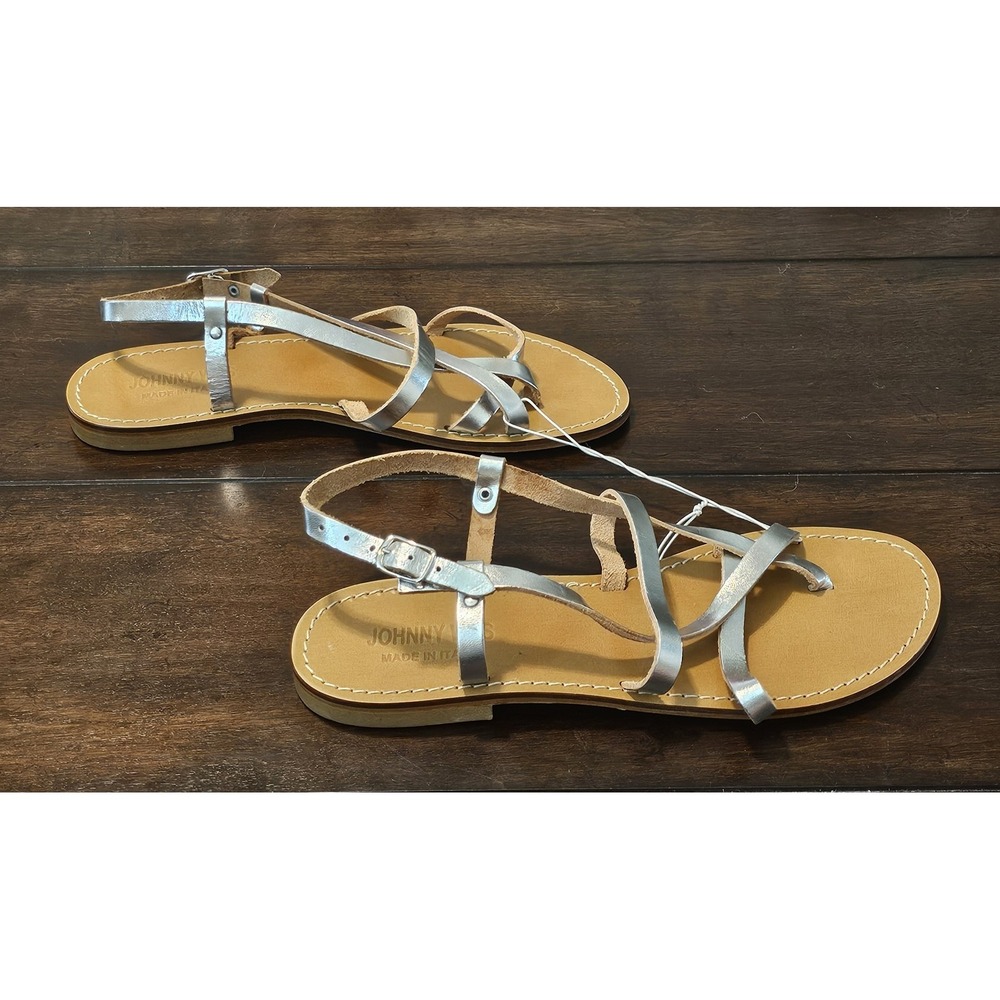 Johnny‎ Was Silver Leather Strappy Slingback Sandals Women's Size 10
